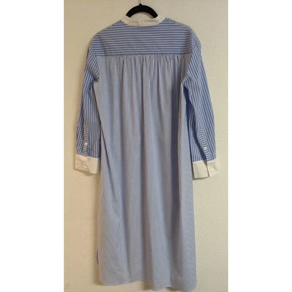 LINDARICO Blue/White Striped Cotton Blend Italian Midi Shirt Dress 40/US 4 - Picture 3 of 9